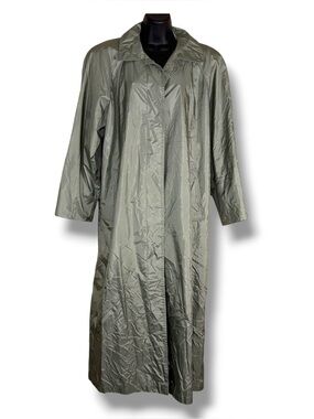 Vintage Size 10 British Mist Light Pastel Green Shimmer Trench Coat Button Up